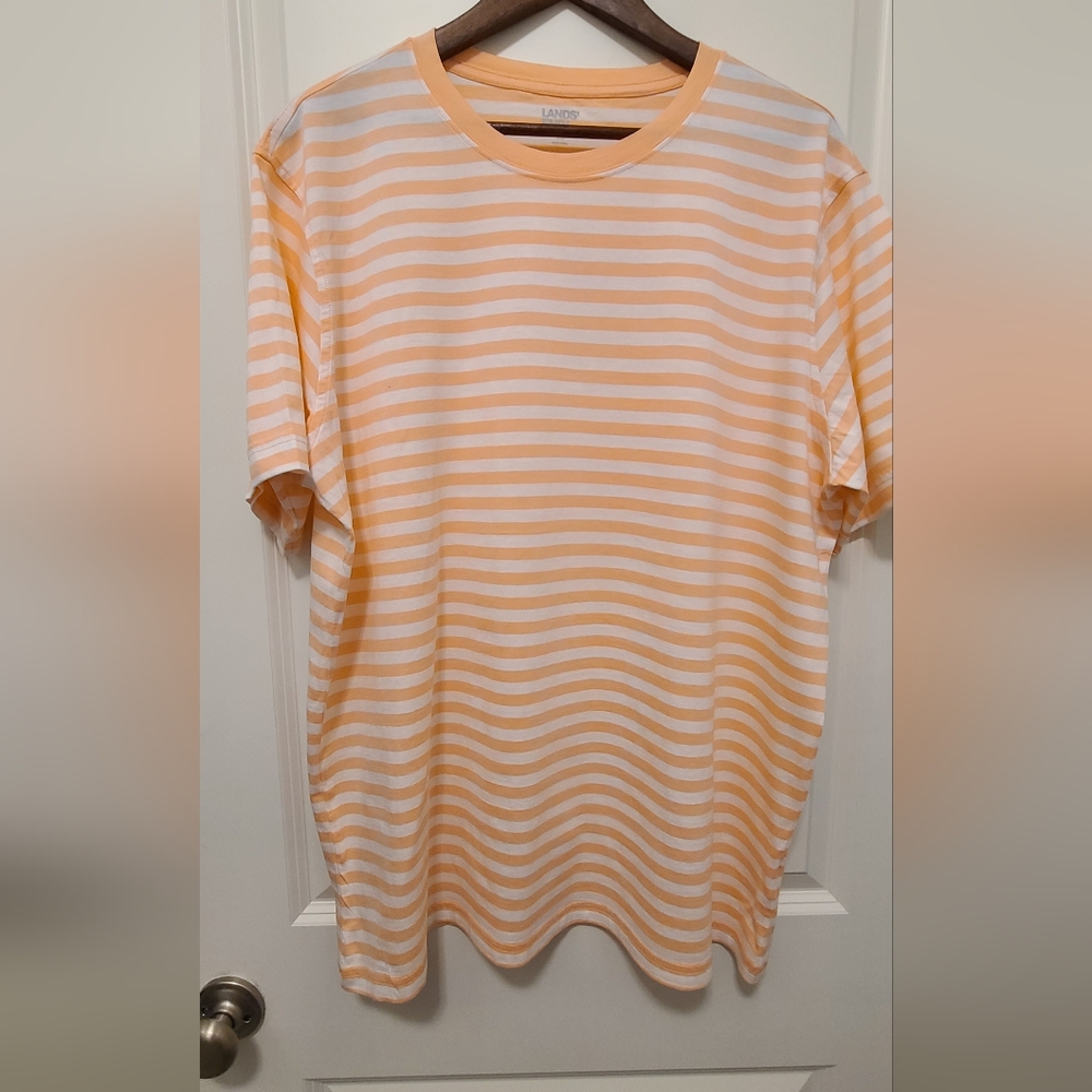 Lands' End Men's Orange Striped Shirt